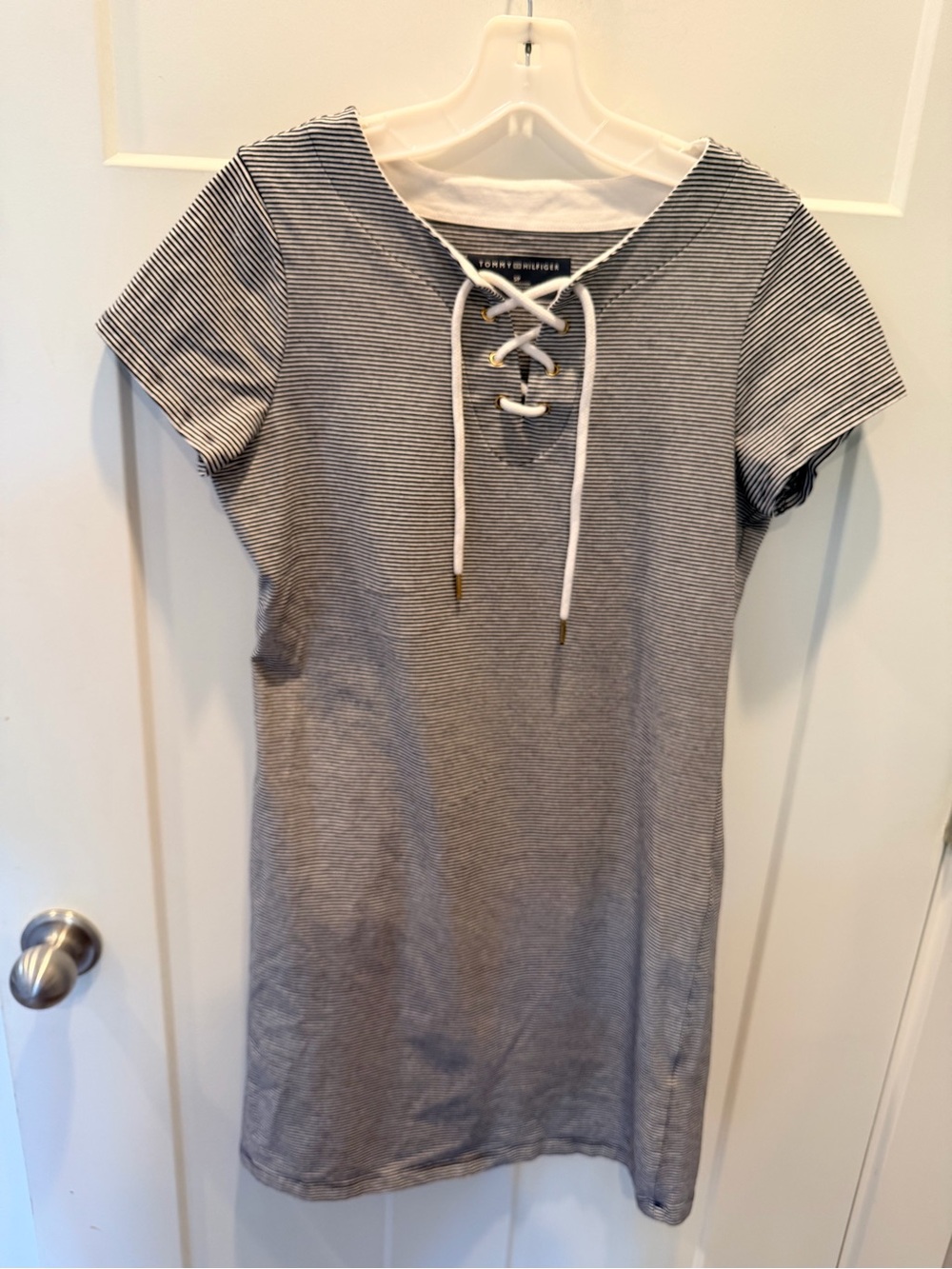 Tommy Hilfiger Small Navy White Striped Lace Up Nautical Dress Preppy